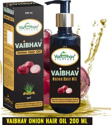 VAIBHAV AYURVEDA ONION HAIR OIL 200 ML CONTROLS HAIR FALL-NO MINERAL OIL-NO SULPHATES- NO PARABENS Hair Oil