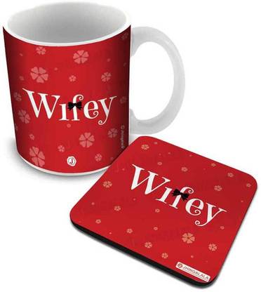 Jhingalala Wifey Printed with Coaster Combo Gift Set for Wife, Wifey, Patni For Birthday, Anniversary, Valentine's Day (JD1926) Ceramic Coffee Mug