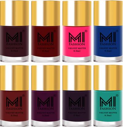 MI FASHION Unique Velvet Matte Nail Polish Sets Cosmetics Nail Paint Saffron Combo-No-14 Wine,Red,Neon Pink,Navy Blue,Maroon,Purple,Dark Purple,Sky Blue