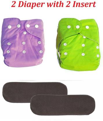 Baby Hashtag All in One Washable Reusable Adjustable Cloth Diapers Nappy with 4 Layer Bamboo Charcoal Insert - 0-24 Months (2 Diaper + 2 Inserts)