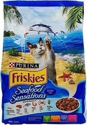 Purina Friskies Seafood Sensation Adult Cat Food from Nestlé, 3 kg Shrimp, Tuna, Salmon, Crab, Sea Food 3 kg Dry Adult Cat Food