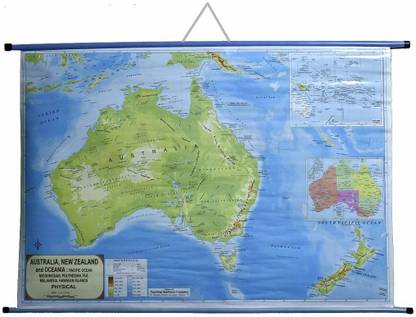 ROLLUP PHYSICAL MAP OF AUSTRALIA, NEW ZEALAND Photographic Paper