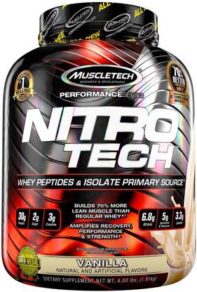 Muscletech Nitro-Tech Whey Isolate + Peptides Powder for Men & Women Whey Protein