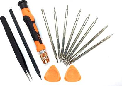 ARONET Reversible screwdriver Toolset with esd safe straight tip non magnetic tweezer, antistatic fiber plastic pry spudger openers for Opening and Repairing Mobiles, Laptops, Gaming Controllers, Small Gadgets with Tempered Proof T8 / T9 Security Hole Bits Precision Screwdriver Set (Pack of 13) Precision Screwdriver Set