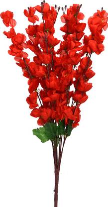 DecoreBugs Artificial Flower Blossom Stick 9 Stem without pot (Height : 60) Red Cherry Blossom Artificial Flower