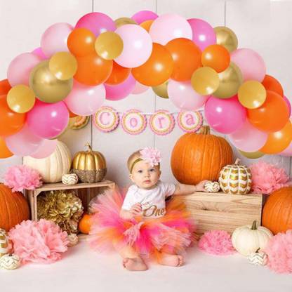 SV Traders Solid Orange,Golden And Pink Balloons Combo Of 102 Pcs+Metallic Balloons Golden 30+Orange 35+Pink 35+Balloon Glue Dots 100(1)+Balloon Arch Garland(1) For Birthday /Party Decoration Balloon
