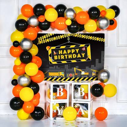 SV Traders Solid Orange,Yellow And Black Balloons With Garland Theme Combo Of 112 Pcs- Metallic HD Balloons Orange 35+Red 35+Black 30+Silver 10+Balloon Glue Dots 100(1)+Balloon Arch Garland(1) Balloon