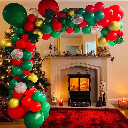 SV Traders Solid Green And Red Balloons Combo Of 102 Pcs-Multi Confetti Balloons(10)+Metallic Balloons Red 45+Green 45+Balloon Glue Dots 100(1)+Balloon Arch Garland(1) Balloon