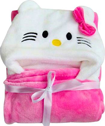 Pandaoriginals Pink, White Free Size Bath Robe