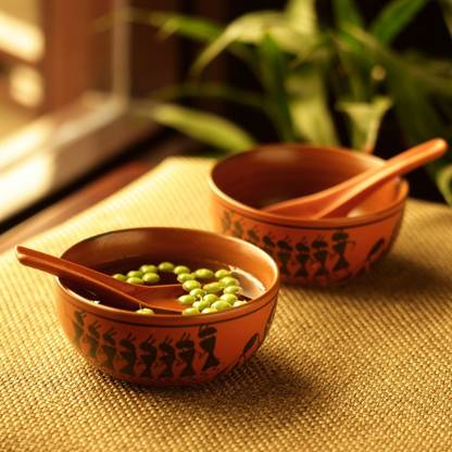 ExclusiveLane Ceramic Soup Bowl Bowl Dancing' Warli Hand-Painted