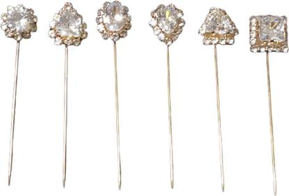TRUSTED TRADE Hijab pins/Scarf pins/Stole pin/Brooch Muliple American Diamond studded design model 6 varying shapes in a dozen pack Brooch