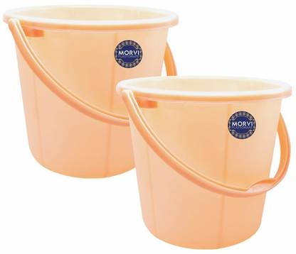 Morvi Wonder Plastic Bucket Set, 2 Bucket, 6 Liters, Orange Color, Made in India 6 L Plastic Bucket