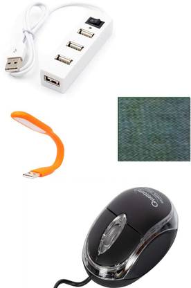 QHMPL 1 WIRED OPTICAL MOUSE COMFORTABLE GRIP WITH ERGONOMIC DESIGN 1.5 MTR LONG CABLE COMFORT FOR STRESS USAGE EXTRA SMOOTH OPERATION BUTTON MOUSE PLUG & PLAY Generic Flexible USB LED Light Lamp For Home (5V, 1.2W) 1 MOUSE PAD 4 Port Hi-Speed USB Hub with Power Switch FOR ITEM COMBO SET Combo Set