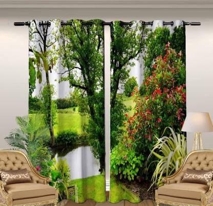 DHRUV HANDLOOM 150 cm (5 ft) पॉलिएस्टर खिड़की पर्दा (2  का पैक)