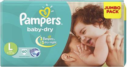 Pampers baby dry Taped Diapers, Large (LG), 60 count - L