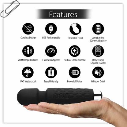 Voroly 117 Cordless Rechargeable Handheld Personal Body Massager with Vibration 8 Speeds, 20 Modes (Black) Massager