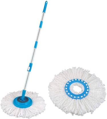 CLP Group Mop Rod Stick Stainless Steel with 1 Refill 360 Degree Rotating Pole Wet & Dry Mop-Blue Wet & Dry Mop
