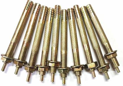 A C Engineers Nut & Bolt Set Zinc Plated Pin Drive Expansion Bolts-Hammer Strike Pin Anchor Fasteners (10 MM x 100 MM) .(10)