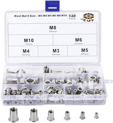 GSK Cut 140 Pcs Zinc Plated M3 M4 M5 M6 M8 M10 Flat Head Metric Threaded Rivetnut Insert Nut insert Rivet Nut Kit Rivet