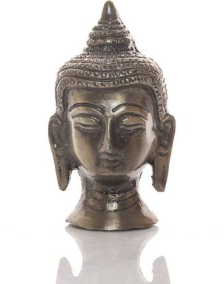 Fashion Bizz Buddha Head I Lord Buddha Head Brass Idol Sculpture Statue | Meditating, Tranquil State | Home & Office Decorative Showpiece  -  10 cm