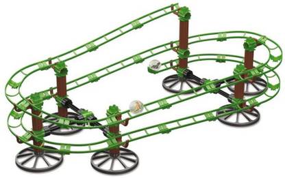 Quercetti Jurassic Skyrail - 127 Piece Dinosaur Themed Roller Coaster Building Set - Great Beginner Marble Run