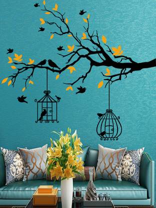 ALLURE 90 cm Bird Tree Home Self Adhesive Sticker