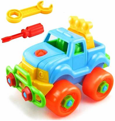 QBIC Assemble and Disassemble Engineering Toys for Kids, Learning Education DIY Car Toys with Screwdriver and Spanner (Colour May Vary)