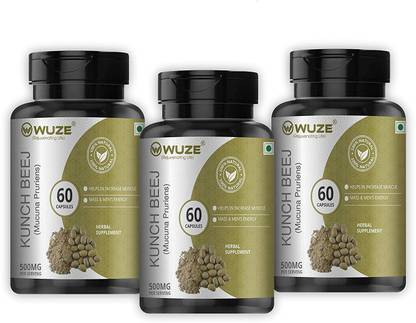 Wuze Pure Organic Konch beej/Kapikachhu / Capsule As Dietary Supplements Pack of 3