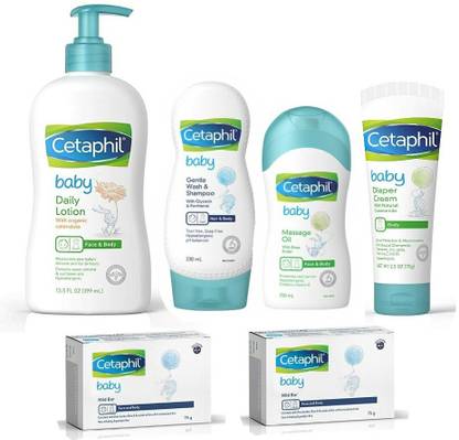 Cetaphil Baby Kit of 6pcs (Lotion + Shampoo+ Massage Oil + Rash Cream + 2 Soaps)