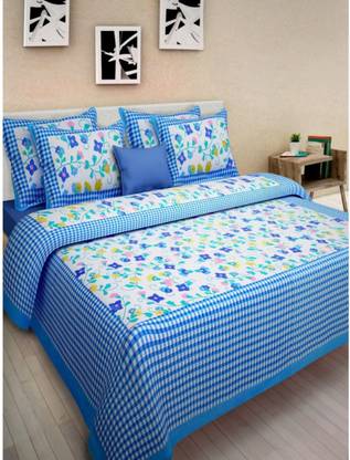 uuu 141 TC Cotton Double Jaipuri Prints Flat Bedsheet