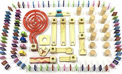 Quercetti Wooden Marble Domino Run Race Track Building Blocks, Toy for Kids (4 Feet)