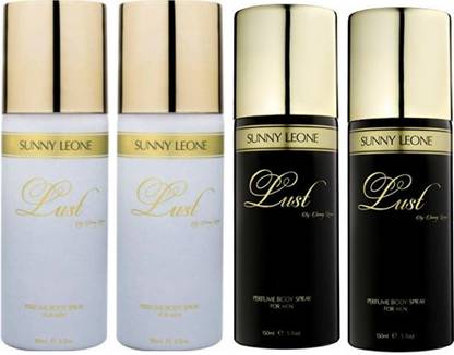 Lust by Sunny Leone 2 Lust WHITE & 2 Lust BLACK Deodorant Spray  -  For Men