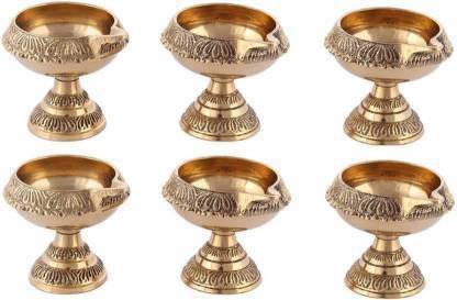 NAVYAKSH Brass Diwali Kuber Deepak On Stand (Diya Oil Lamp) For Puja Home Decor Brass (Pack of 6) Table Diya Set Brass (Pack of 6) Table Diya