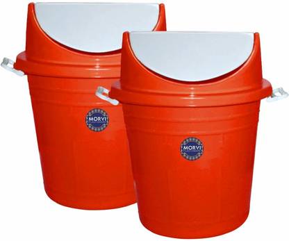 Morvi Plastic Swing 30 Plastic Dustbin Set, 2 Dustbin, 30 Ltr, Red Color, Made in India, MRV00705 Plastic Dustbin