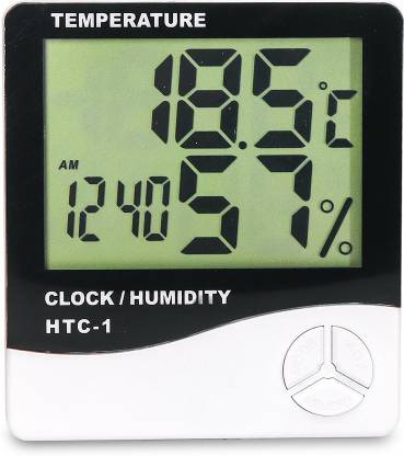 Electronic Spices HTC-1 3 in 1 Hygrometer/Thermometer/Clock Humidity Measure (-50° to +70°C) for Indoor/Outdoor (White) Electronic Components Electronic Hobby Kit