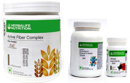 Herbalife Nutrition Active fiber complex And Multivitamin Mineral and Herbal Tablets 90 Tablets & Afresh Energy Drink Mix Tulsi 50 gm Combo