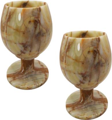 INDIA MEETS INDIA (Pack of 2) Natural Onyx Marble Wine Glass Table Top Handicraft by Awarded Indian Artisan, Set of 2 Glass Set Wine Glass