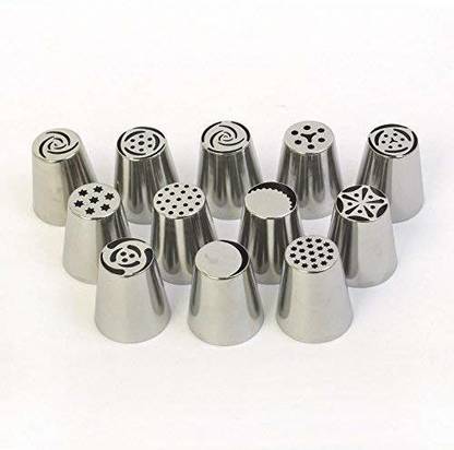 mnd 12 Pcs Russian Piping Tips Set, 12 Flower Frosting Tips Nozzles Icing Tips Kitchen Tool Set