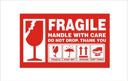 True-Ally Fragile "Handle With Care " Label Self Adhesive Gumming Paper Sticker, Red, Size 11 x 7 cm , Combo Set of 100 Labels Self-adhesive Paper Label