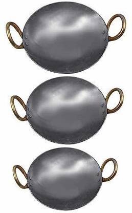 KITCHEN SHOPEE Iron Skillet Frying Pan with Double Handle Fry Pan 10 inch 11 in 12 in diameter ,Diameter (cm) - 25.4, 27.94, 30.48, Kadhai 25 cm diameter 6 L capacity
