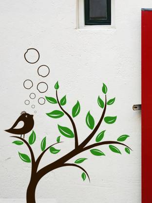 ALLURE 92 cm Bird Sitting on Tree Self Adhesive Sticker