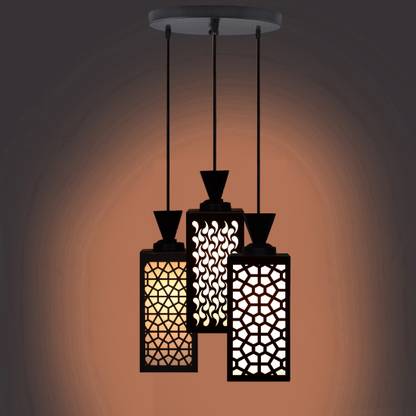 DecorVista 3 Light Creative Wooden Pendant Lamp for Room,Foyer,Hallway Ceiling Lamp(Black) Pendants Ceiling Lamp