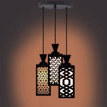 Shree Shyam 3 Light Creative Wooden Pendant Lamp for Room,Foyer,Hallway Ceiling Lamp(Black) Pendant Lamp Ceiling Lamp