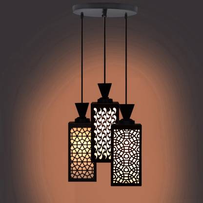 DecorVista 3 Light Creative Wooden Pendant Lamp for Room,Foyer,Hallway Ceiling Lamp(Black) Pendants Ceiling Lamp