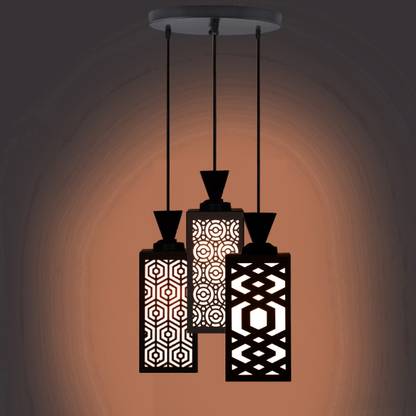 Radha Rani 3 Light Creative Wooden Pendant Lamp for Room,Foyer,Hallway Ceiling Lamp(Black) Pendant Lamp Ceiling Lamp