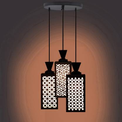 DecorVista 3 Light Creative Wooden Pendant Lamp for Room,Foyer,Hallway Ceiling Lamp(Black) Pendants Ceiling Lamp