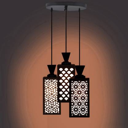 Prem Enterprises 3 Light Creative Wooden Pendant Lamp for Room,Foyer,Hallway Ceiling Lamp(Black) Pendant Lamp Ceiling Lamp