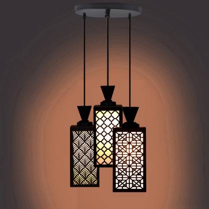 DecorVista 3 Light Creative Wooden Pendant Lamp for Room,Foyer,Hallway Ceiling Lamp(Black) Pendants Ceiling Lamp