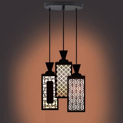 DecorVista 3 Light Creative Wooden Pendant Lamp for Room,Foyer,Hallway Ceiling Lamp(Black) Pendants Ceiling Lamp