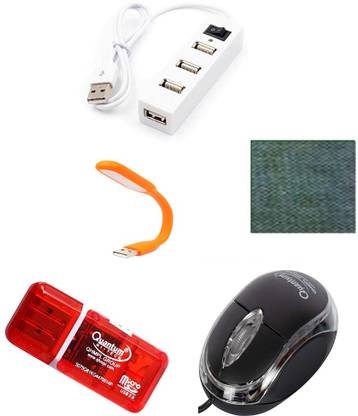 QHMPL USB 1 WIRED OPTICAL MOUSE COMFORTABLE GRIP WITH ERGONOMIC DESIGN Portable Flexible USB LED Light Lamp USB CARD READER HIGH SPEED DATA TRANSFER MOUSE PAD 4 Port Hi-Speed USB Hub with Power Switch ALL ITEM COMBO SET BEST QUALITY NO -01 Combo Set
